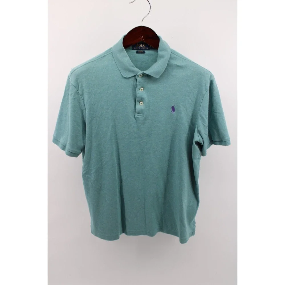 Polo by Ralph Lauren Classic Fit Heather Green Polo Size Medium Purple Pony